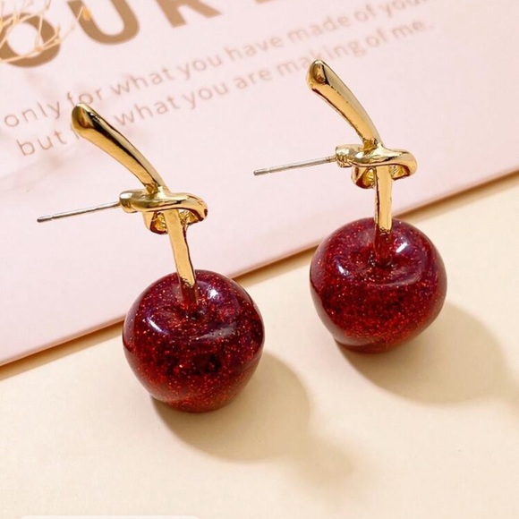 πRed Sparkling Cherry Stud Earrings - Picture 3 of 17